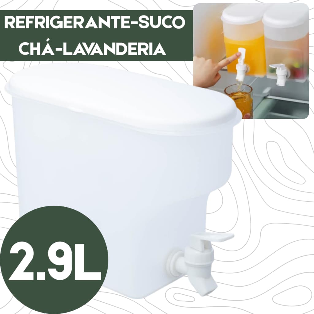 Dispenser Grande Plástico Sucos Refrigerante Geladeira Multiuso Lavanderia Tampa Torneira