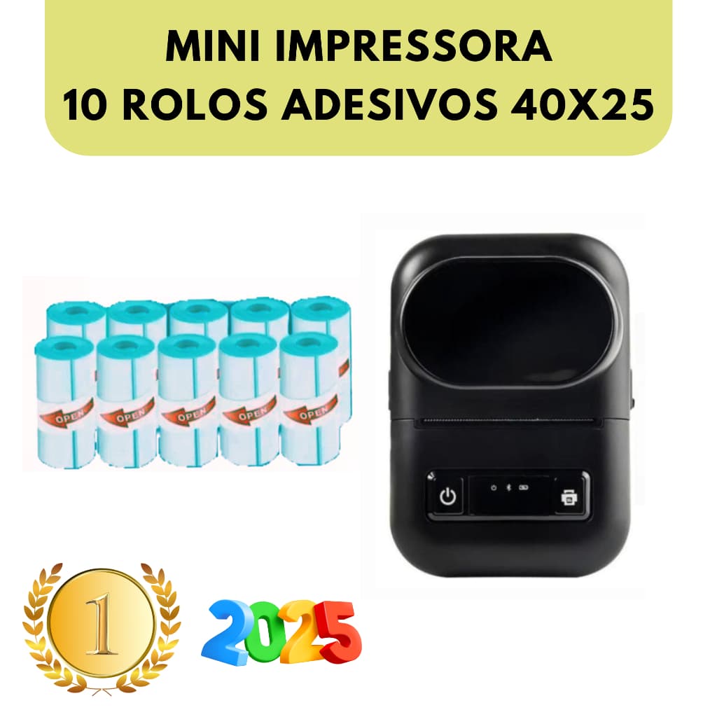 Impressora Térmica Bluetooth +10 Bobinas Adesivas 40X25