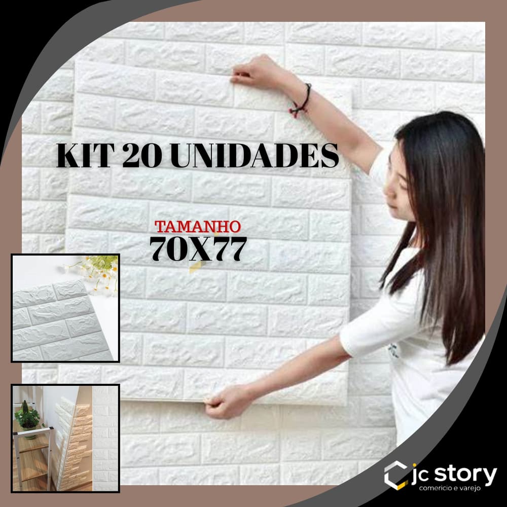 Kit 20 Placa 3D Tijolo Branco fosco 70x77cm Adesivo Autocolante Decoração Quarto Sala Banheiro