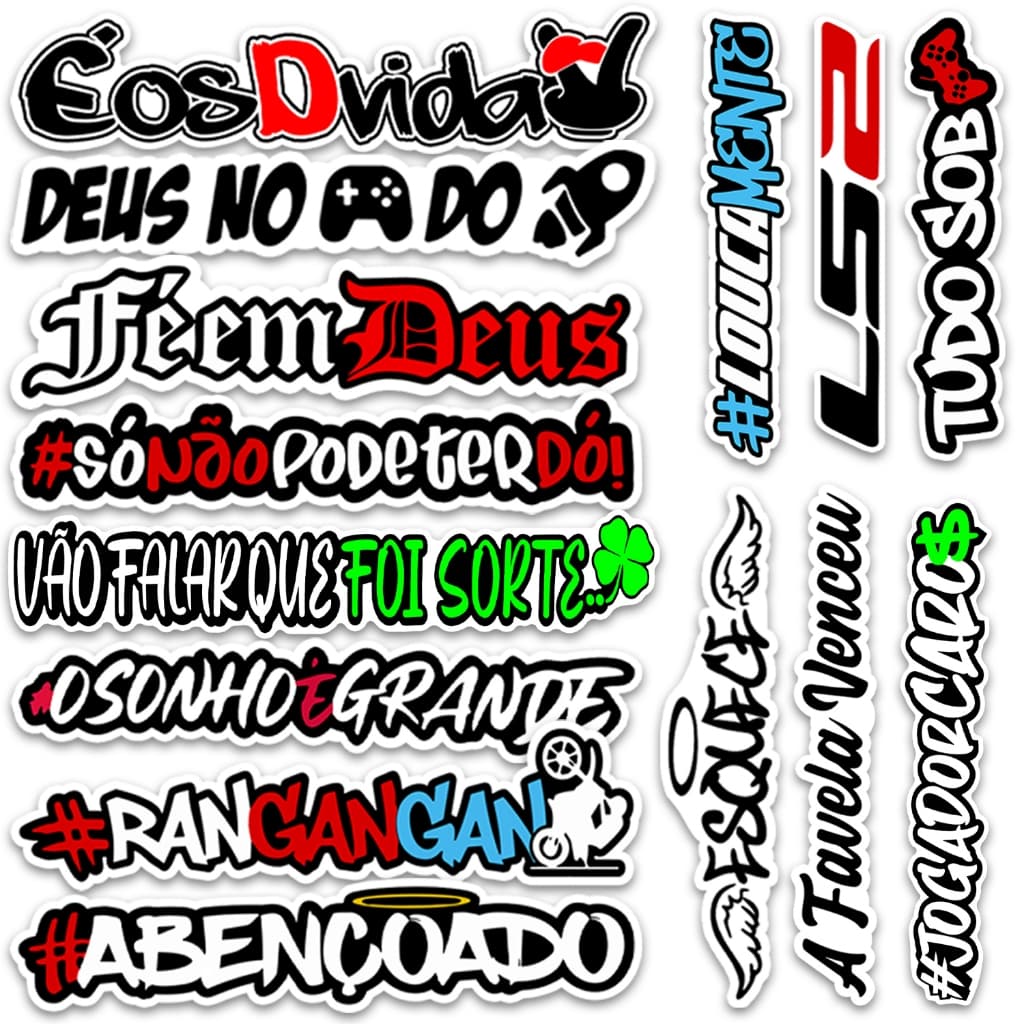 Kit 14 Adesivos Frases Grande 20cm Carro Moto Bike Bag Caderno Notebook Sticker Cartela