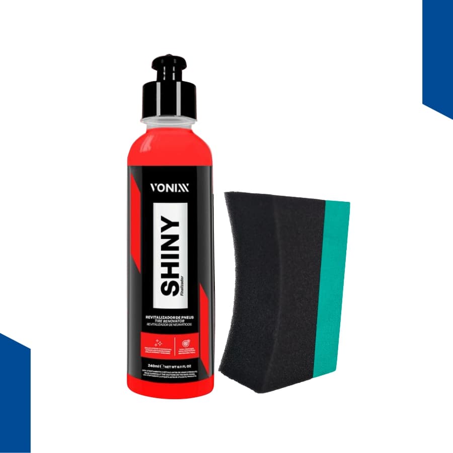 Shiny 240ml Vonixx Revitalizador de Pneus Brilho Intenso Alta Durabilidade + Aplicador de Pretinho