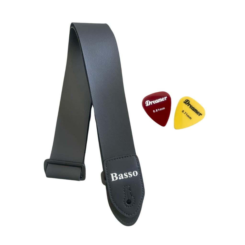 Correia Violão Baixo Guitarra Viola Preto Basso + 2 Palhetas