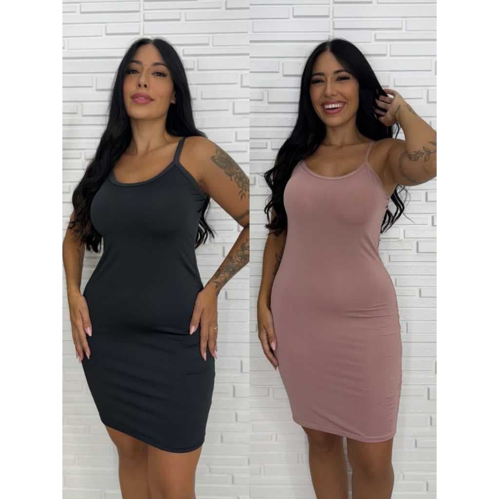 Kit 2 Vestidos Anagua Segunda Pele Tubinho Alcinha Conforto Leve
