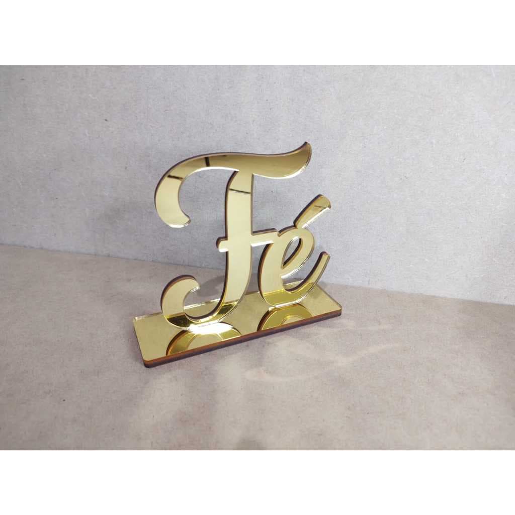 Palavra Decorativa Fé Espelhada Dourada - Decoração