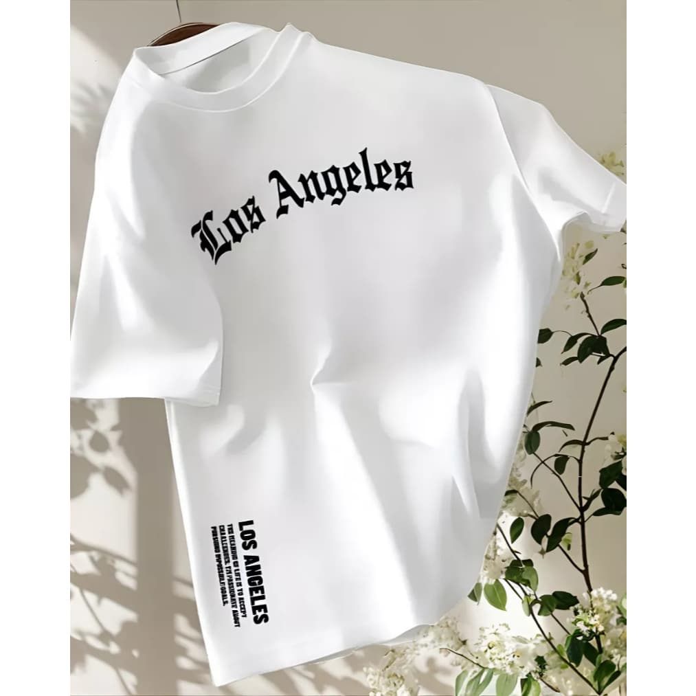 Camiseta Masculina Casual de Algodão com Estampa de Los Angeles Modelagem Regular para o Verão