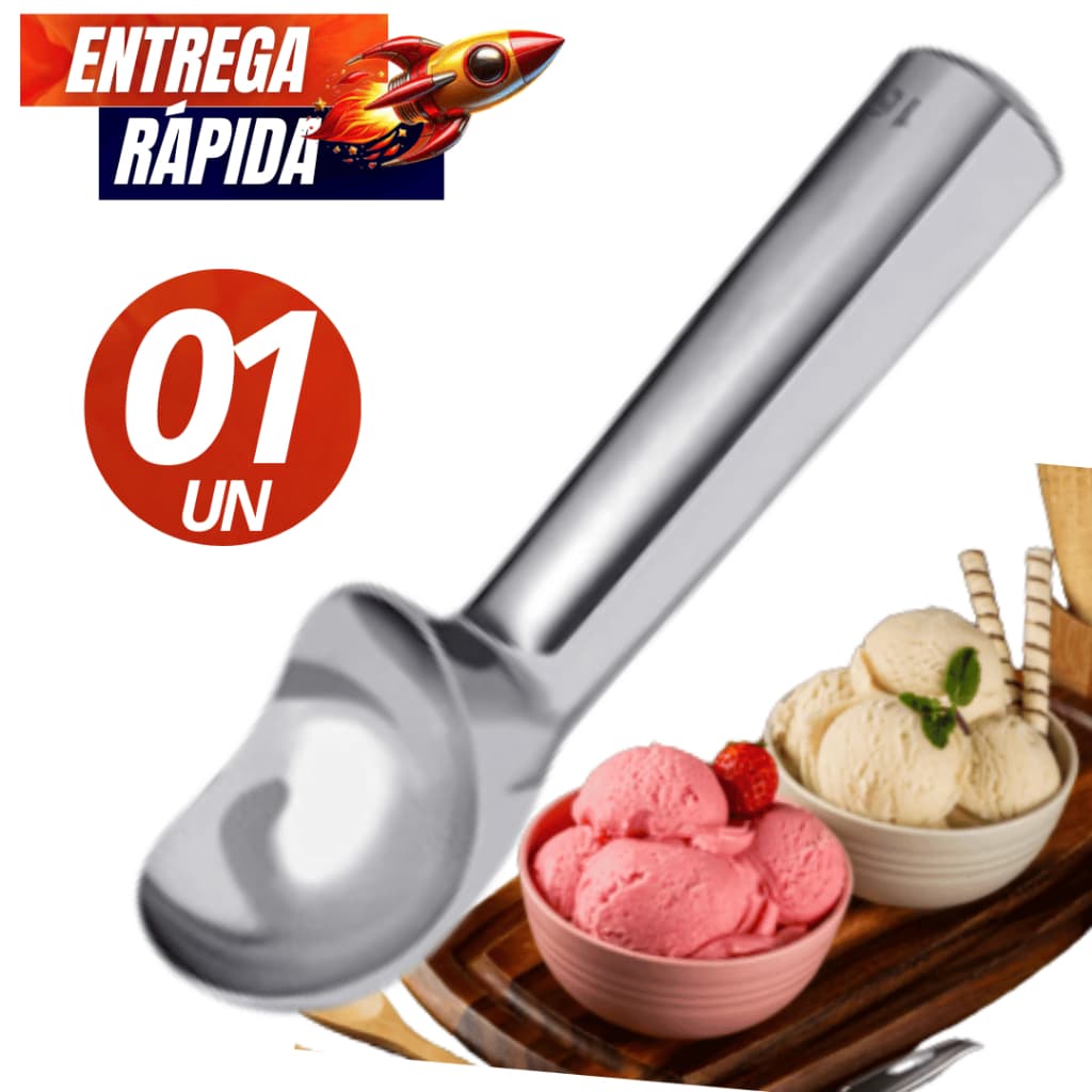 04/03/02/01 Unidade de Colher Para Sorvete e Açaí Bola Profissional Grande Aluminio Linha Premium