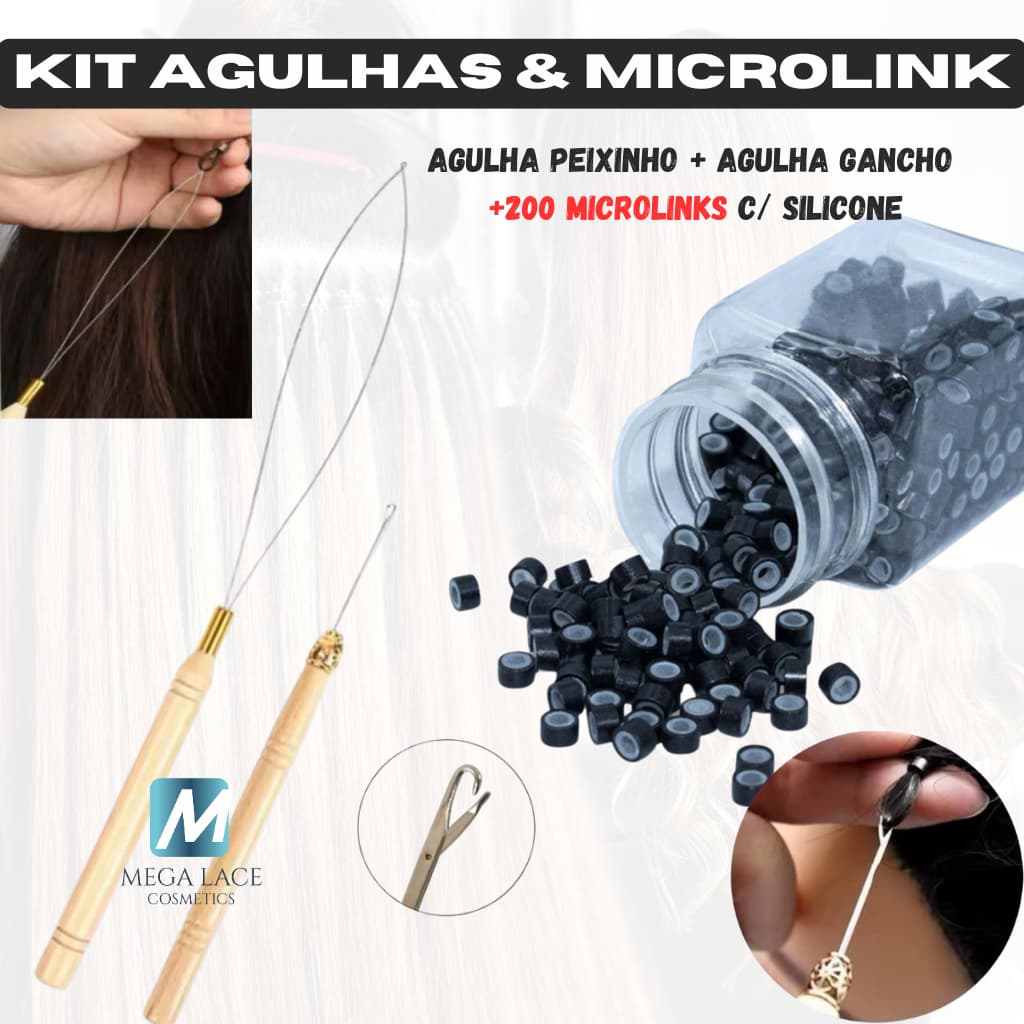 Kit Para Aplicação De Mega Hair 200 Microlinks Com Silicone + 2 Agulhas