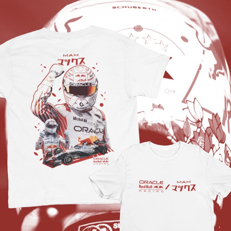 CAMISETA MAX VERSTAPPEN RBR THE WHITE BULL JAPAN (100%ALGODÃO)