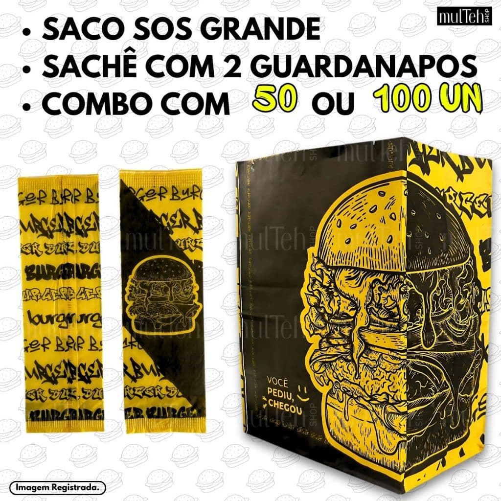 COMBO DE SACO SOS KRAFT GRANDE E SACHÊ COM 2 GUARDANAPOS KIT DELIVERY