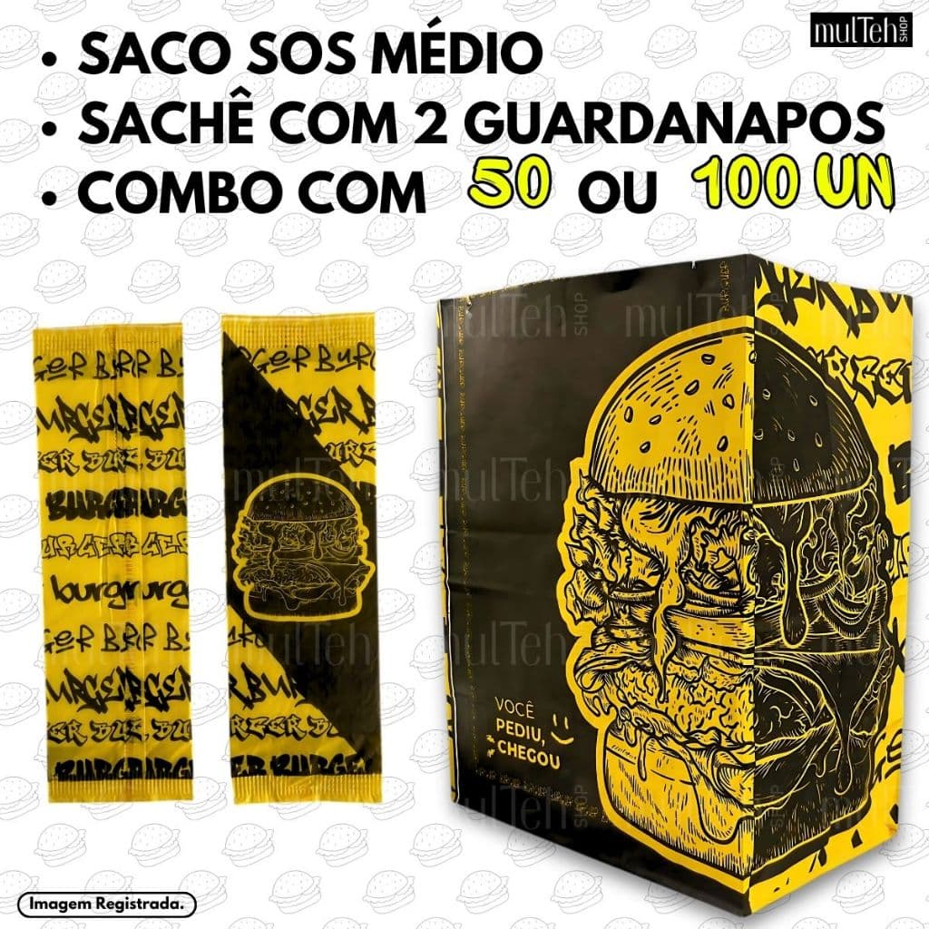 COMBO DE SACO SOS KRAFT MEDIO E SACHÊ COM 2 GUARDANAPOS KIT DELIVERY