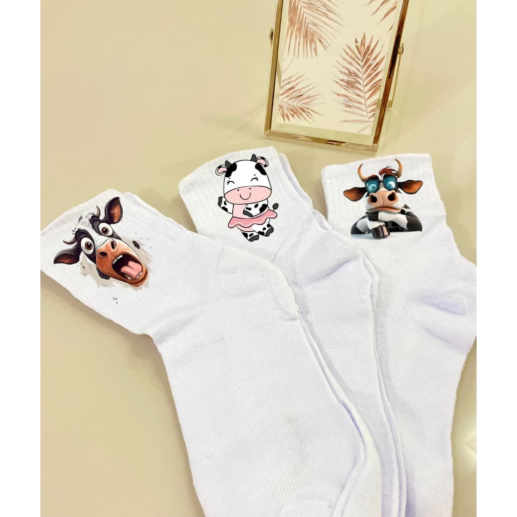 Meia Vaquinha Personalizada Cano Alto Kit 03 Pares de Meias