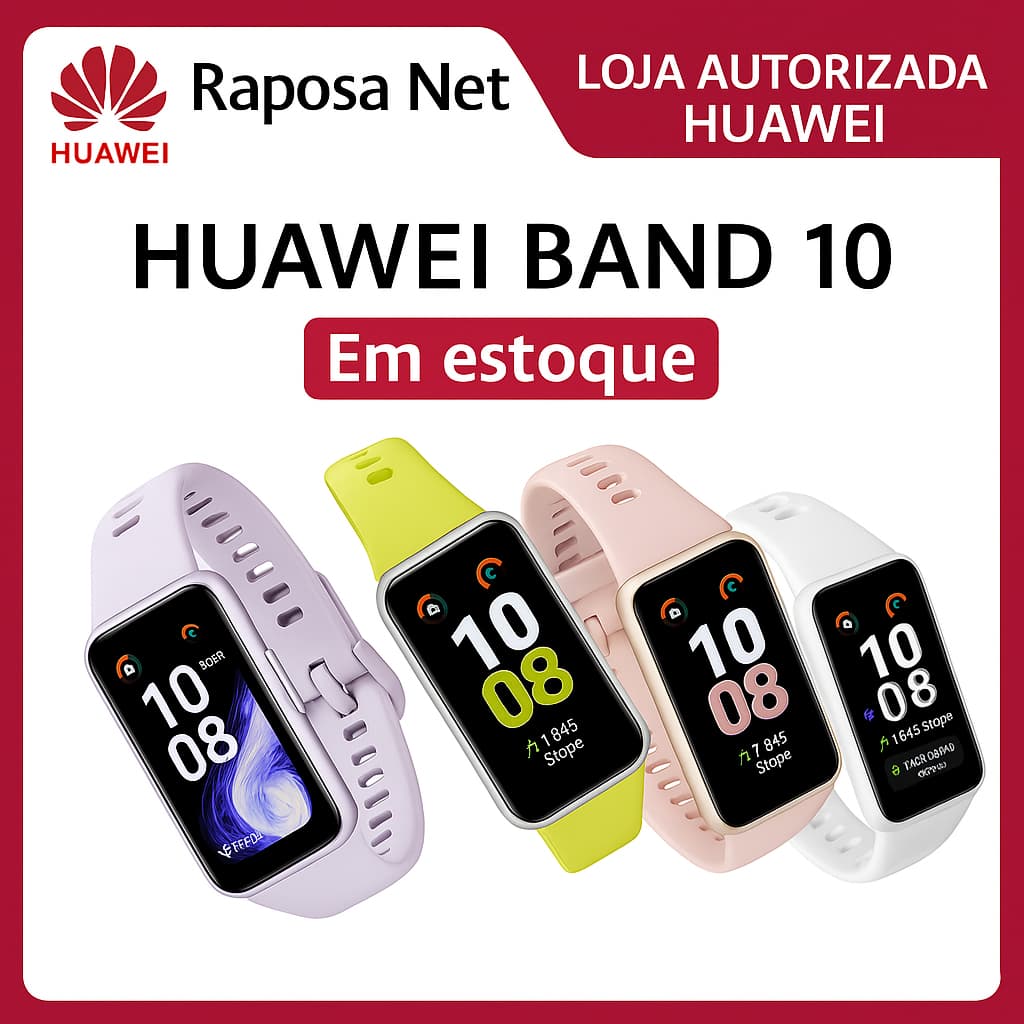 Smartband Huawei Band 10 Preto, Compatível com iOS e Android e bateria com duração de até 14 dias.