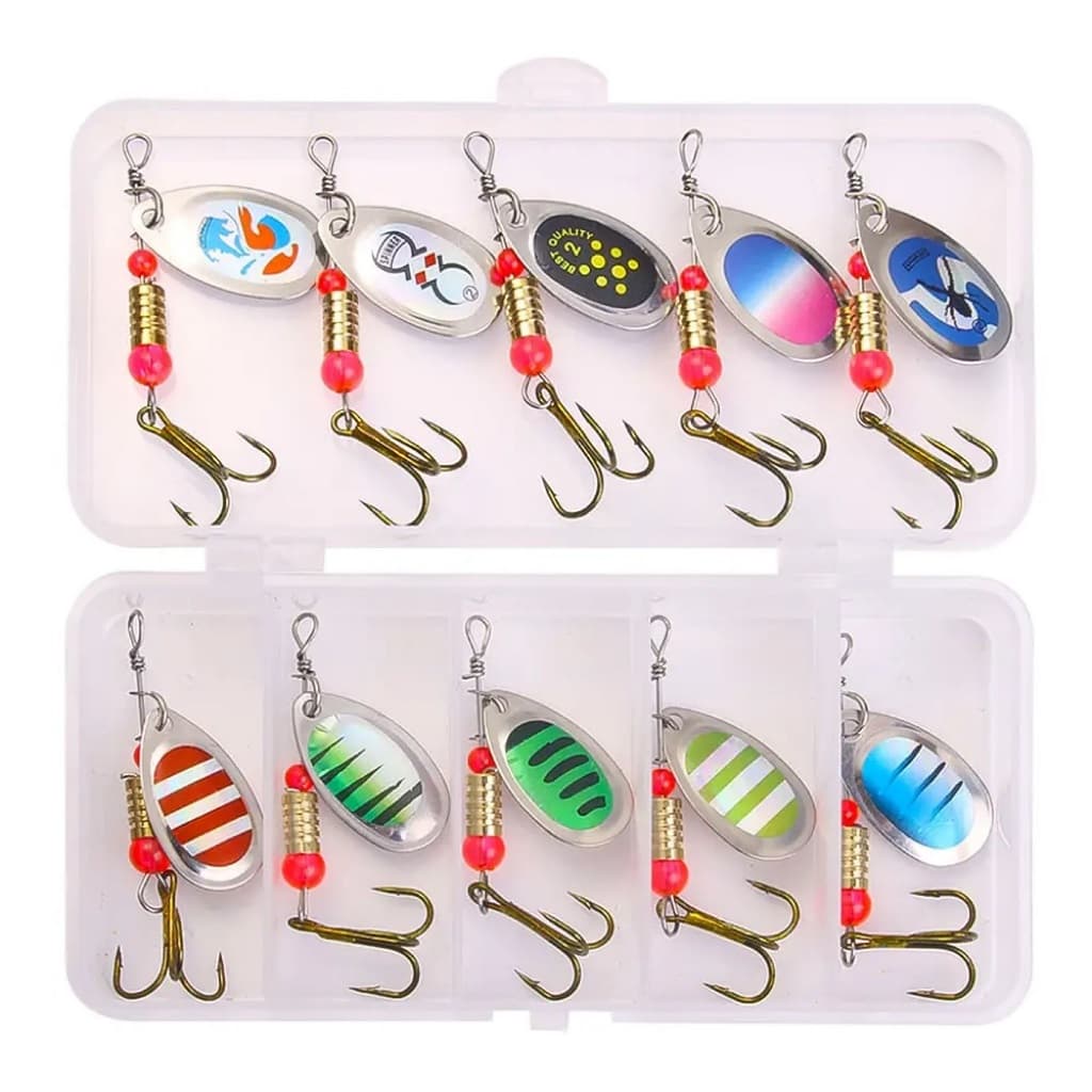 Kit 10 Iscas Artificiais Importadas Spoon Spinner Bait Metal Vibration de 6cms e 3g Tucunaré Traíra Black Bass Dourado