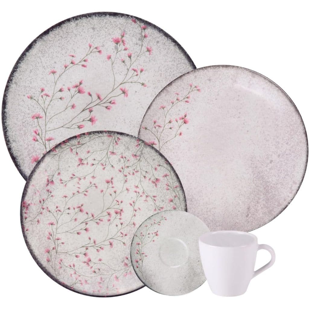 Aparelho de Jantar Tramontina Floralis Porcelana 20 Peças Conjunto Pratos Mesa Posta Flor Enxoval