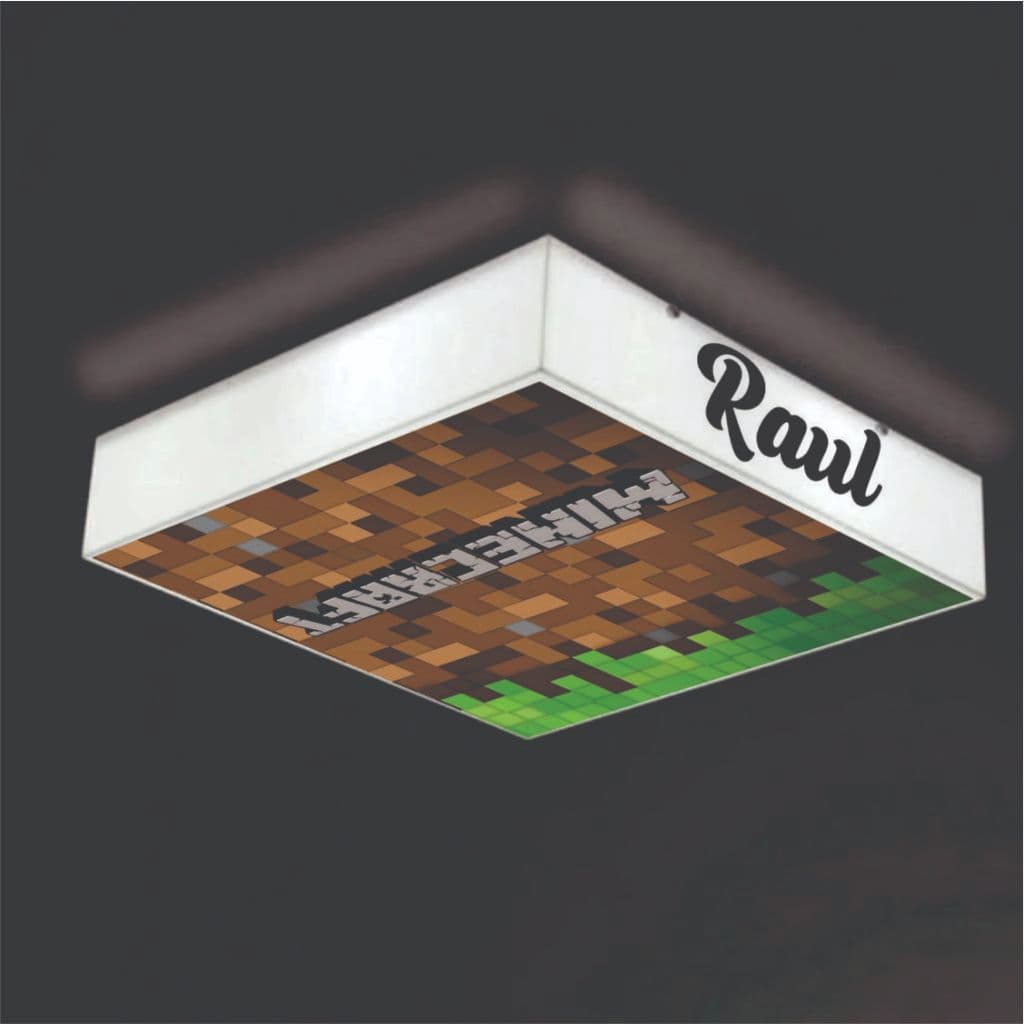Lustre Minecraft Personalizado Nome Luminária Gamer Geek Plafon Quarto Teto Decoração Abajur