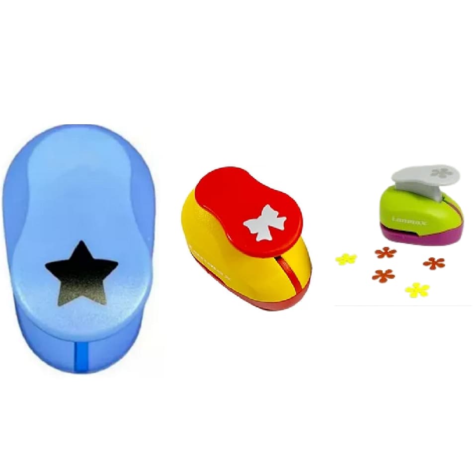 Kit 3 Cortador Perfurador Furador De Papel e E.V.A - 16mm - 1,6cm - ESTRELA - FLOR HÉLICE - LAÇO