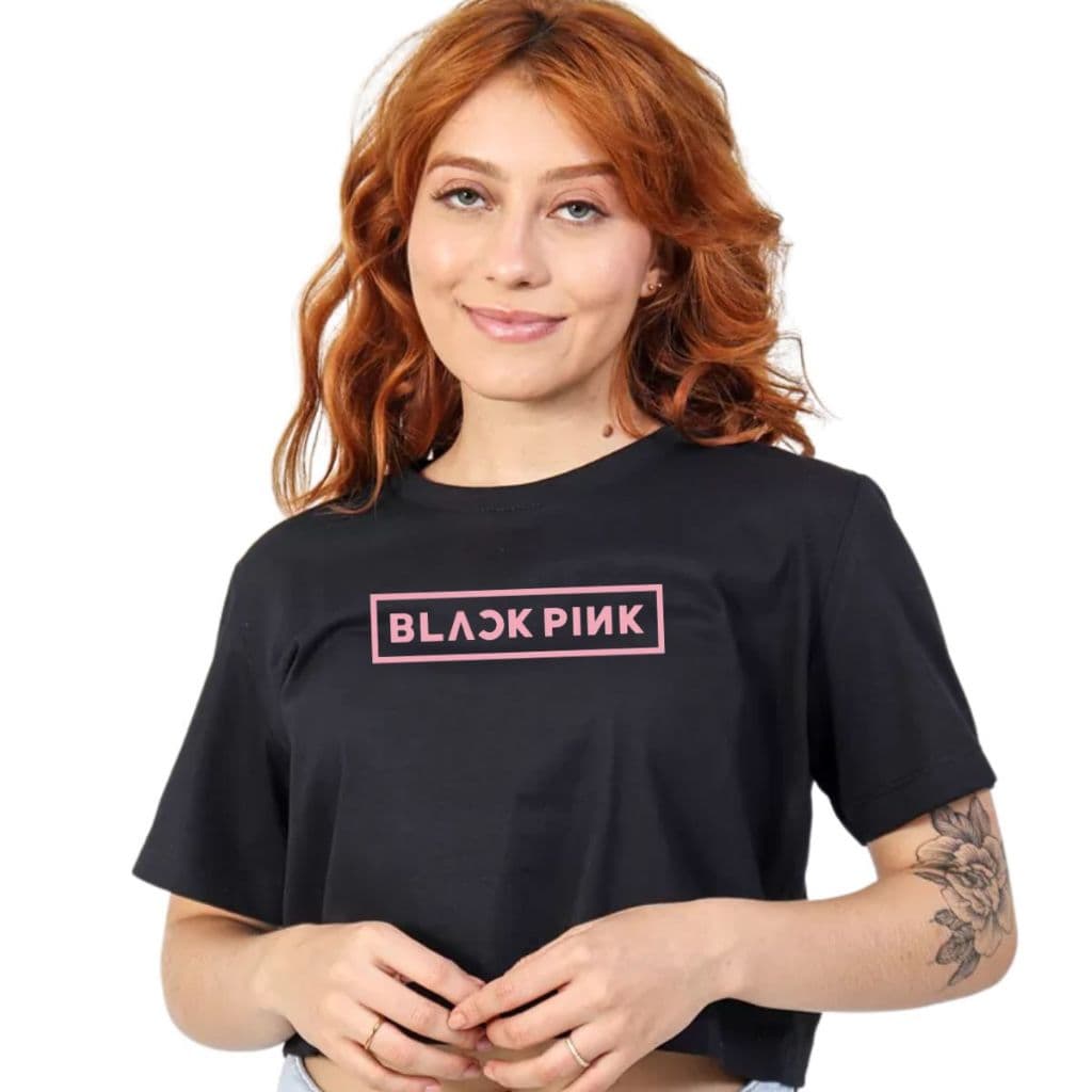 Camisa Cropped BlackPink Cropped Black-PInk Camiseta Banda Coreana K-Pop Black Pink Blusa Cropped BlackPink 100% Algodão