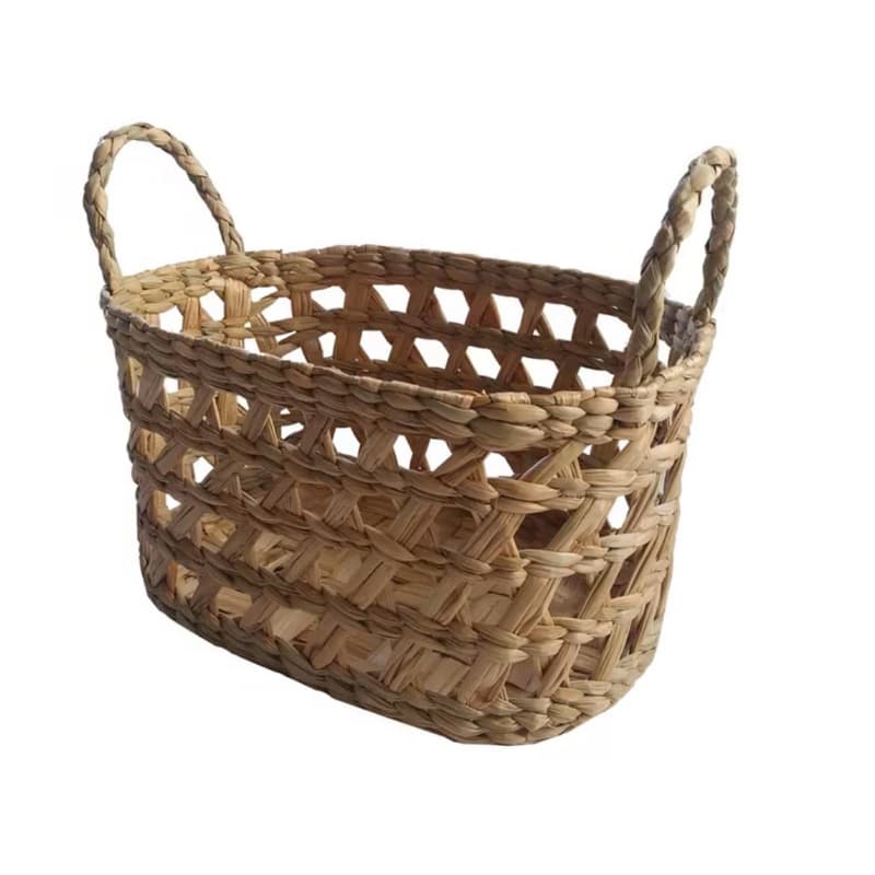 Cesta de Palha de Taboa Caixa Organizadora Oval Com Alça 33X19X16