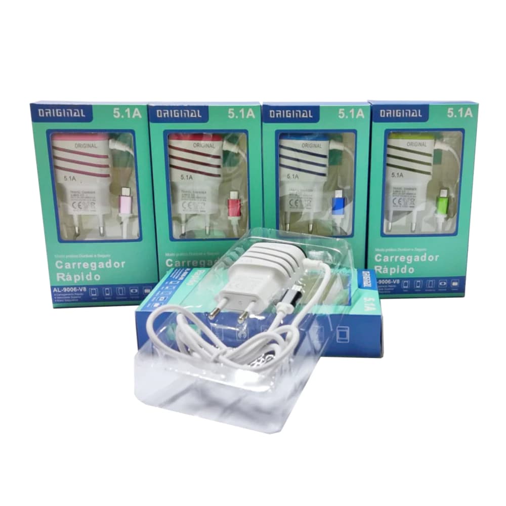 CARREGADOR V8 E TIPO C COM CABO E DOIS USB YY