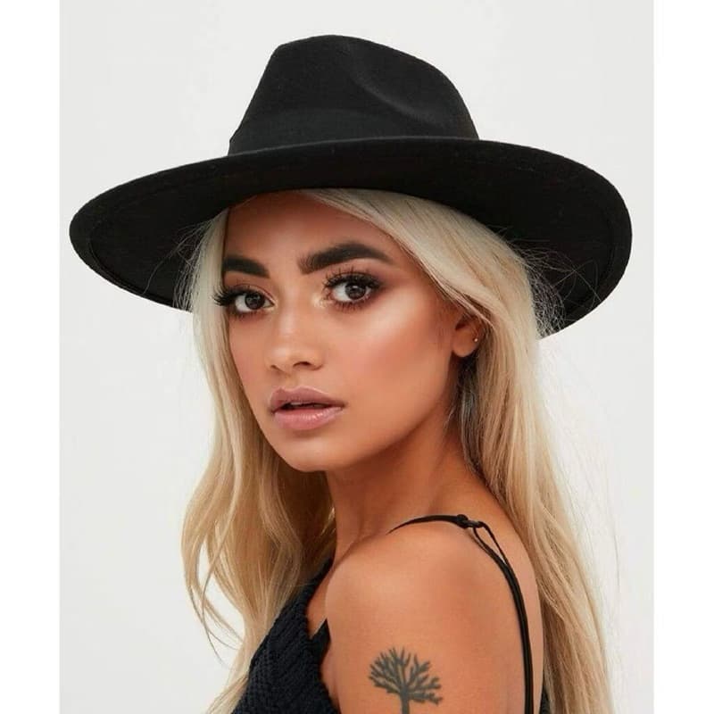 Chapéu Fedora Preto e Marrom Fita Preta  Adulto Unissex Estilo Panamá Elegante Feltro Femenino