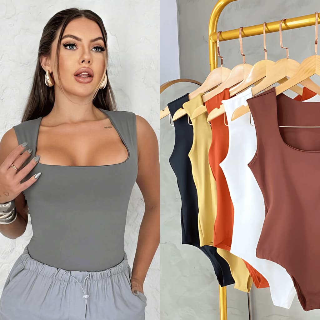 Body Regata Feminina Decote Quadrado Moda Boho