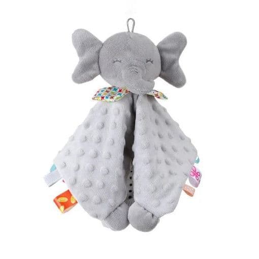 Naninha Elefante de Pelúcia com Chocalho e Mordedor – Antialérgica - Sensorial Montessori