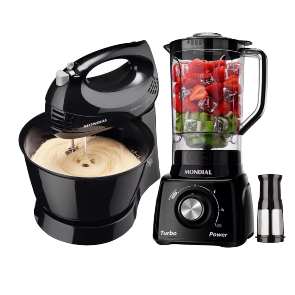 Batedeira Turbo + Liquidificador Premium Mondial 220v / 110v Preta