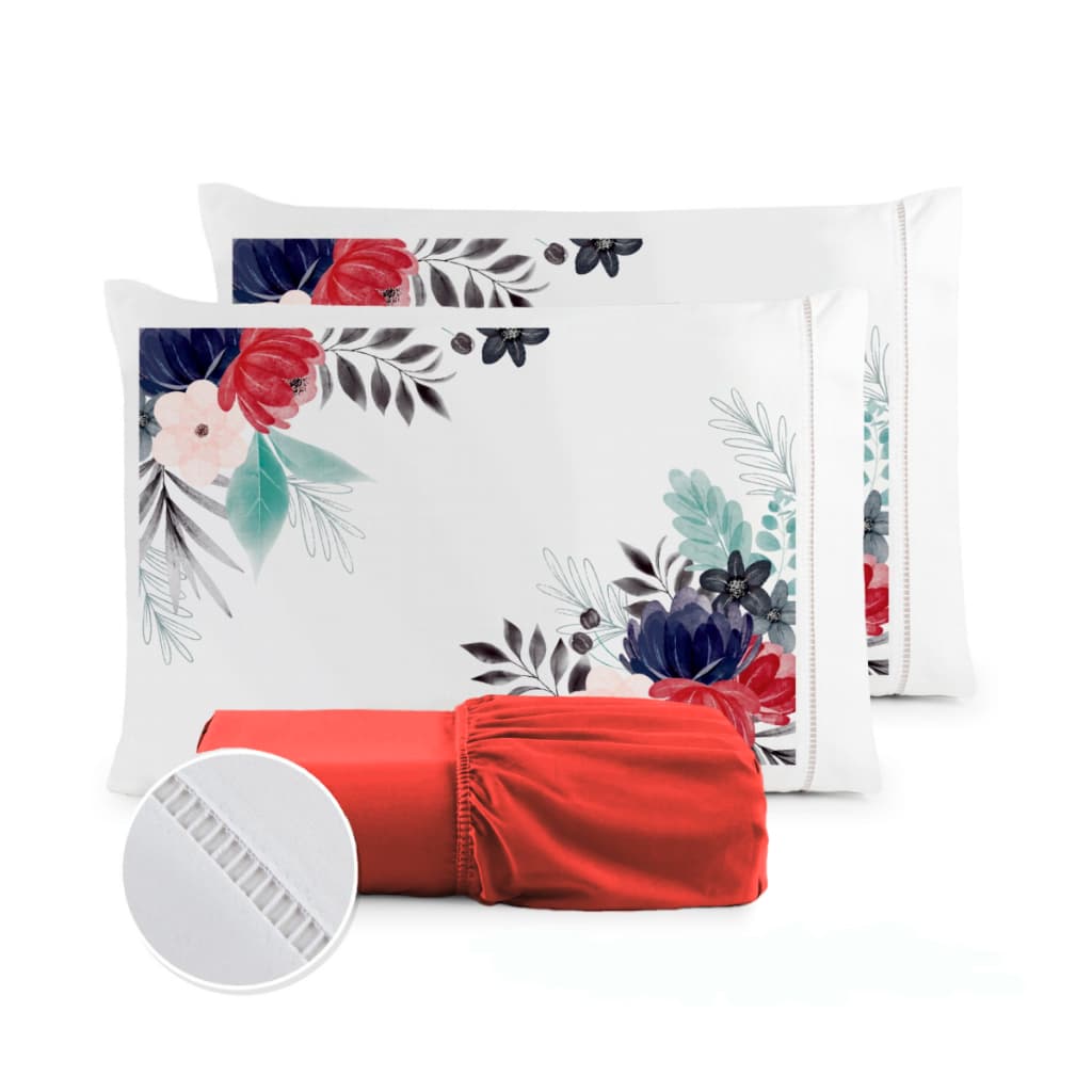 Jogo de Lençol Solteiro/Casal/Queen/King Fronha Estampada Micropercal 400 Fios Ponto Palito