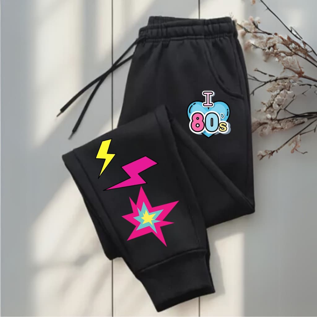 Calça Moletom Jogger Casual Forrada Amo Anos 80 Vintage Cores Confortável Moda Inverno