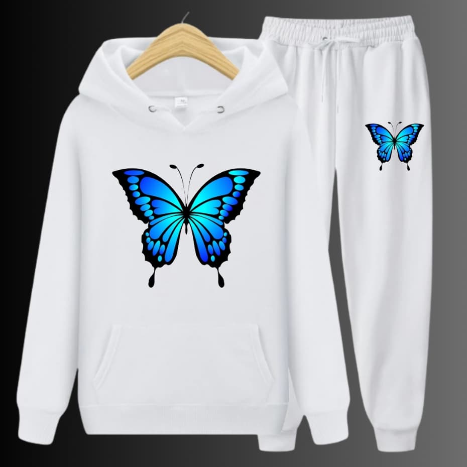 Conjunto Moletom Feminino Moletom Canguru Cal莽a Moletom Borboletas Azul Minimalista Algod茫o Inverno