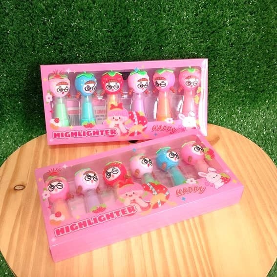Mini Marca Texto Menina Morango - 6 Cores