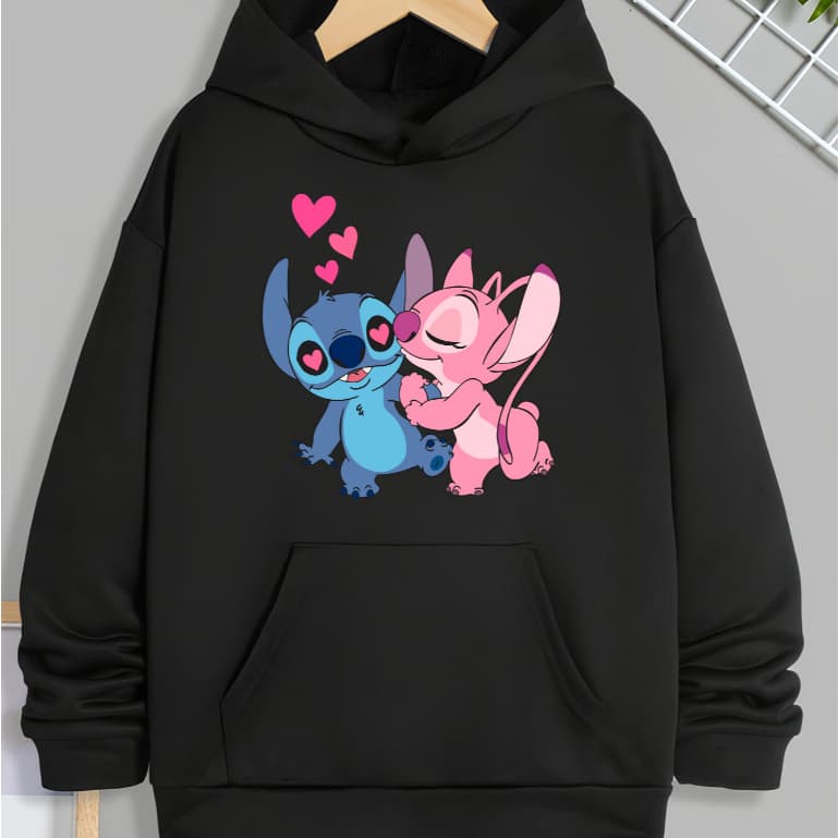 Blusa Moletom Capuz Bolsos Lilo Et Fofo Stitch Algodão Inverno Quentinho Casual Premium