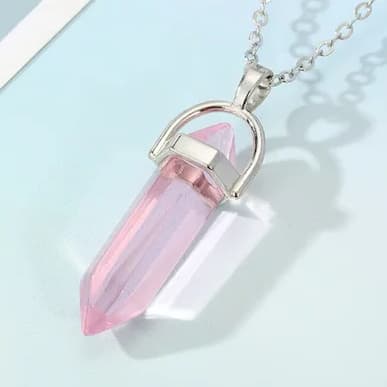 Obelisco Colar Rosa Pedras Cristais Translucido Cordão Ajustável Masculino Corrente Aço Inox