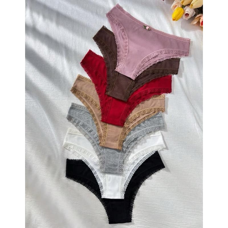 kit c/ 7 calcinhas canelada renda cores sortida