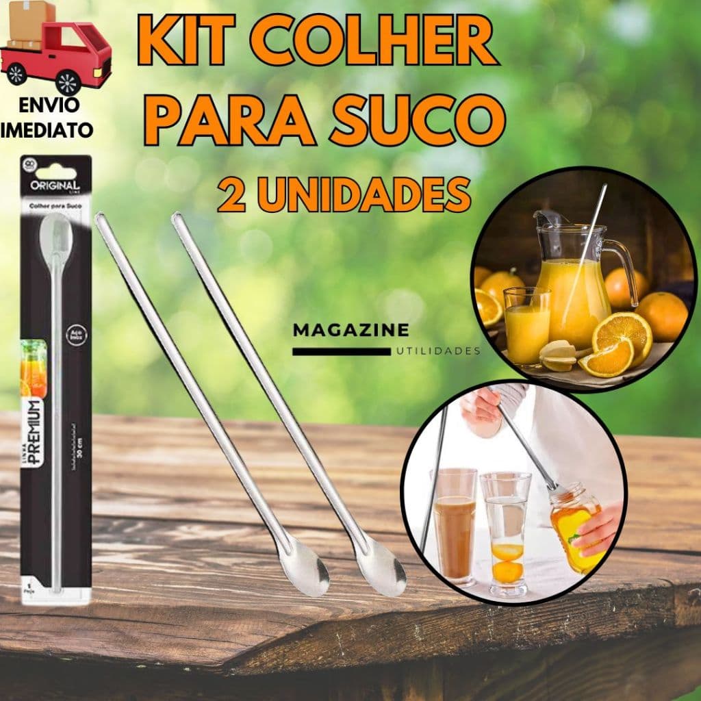 Kit Colher Para Suco 30 CM Feita Em Aço Inox Ideal Para Mexer Sucos Drinks