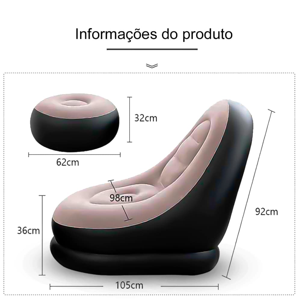 Conforto Total: Poltrona Inflável com Apoio de Pés para Relaxar em Grande Estilo| Poltrona Inflável com Apoio de Pés