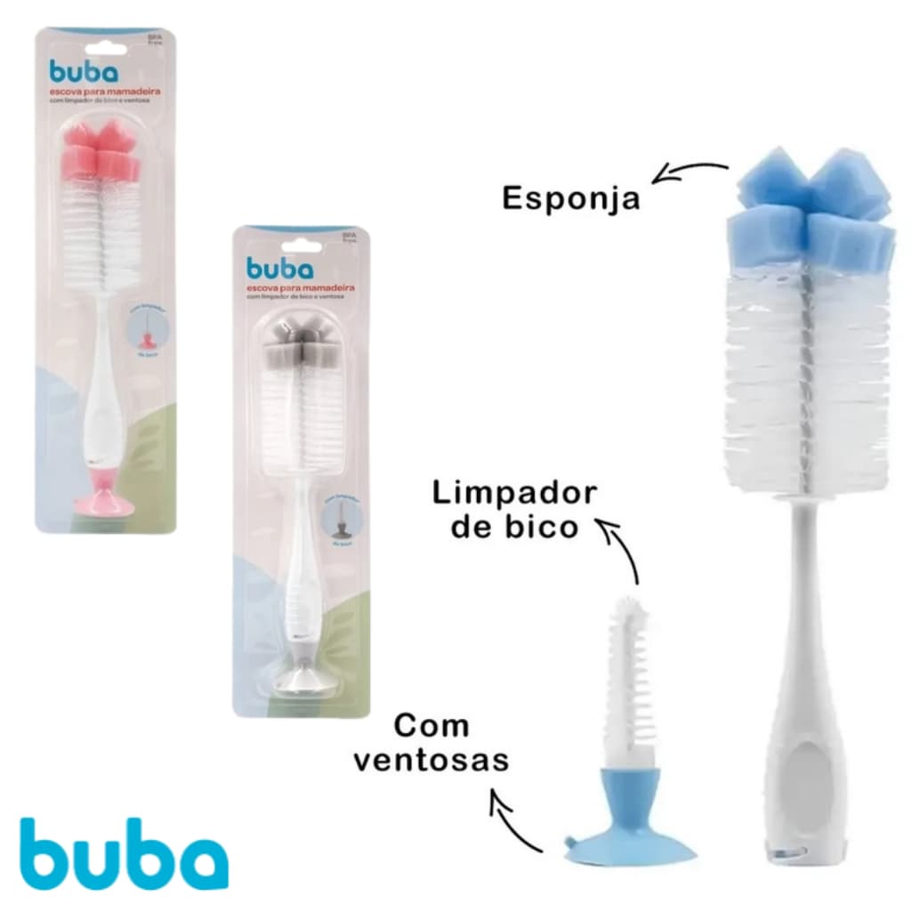 Escova Para Mamadeira e Bico Limpador De Bico e Mamadeira com Ventosa Buba