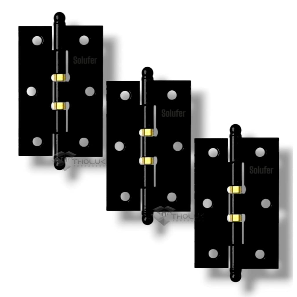 Kit Com 36 Dobradiças Preta Porta Janela Madeira 31/2 Com anel (Parafusos Inclusos)