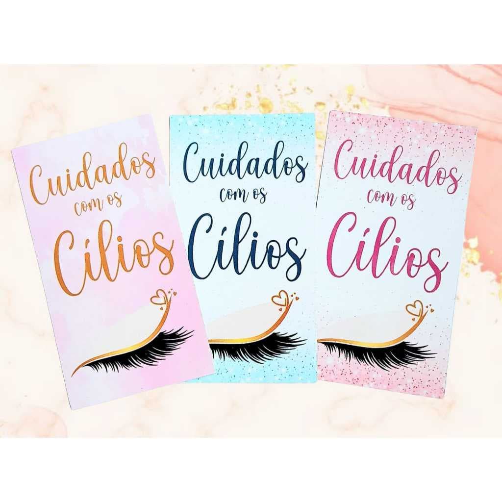 Cartão/tag cuidados com alongamento/extensão de cílios