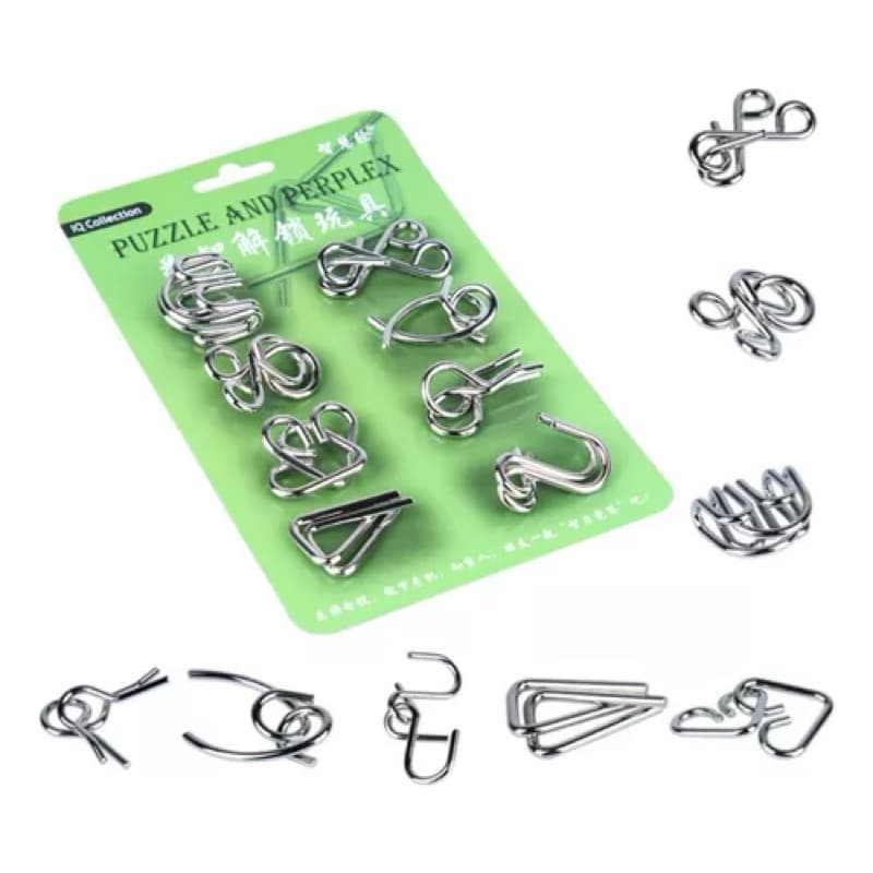 kit quebra cabeça puzzle metal com 8 pecas
