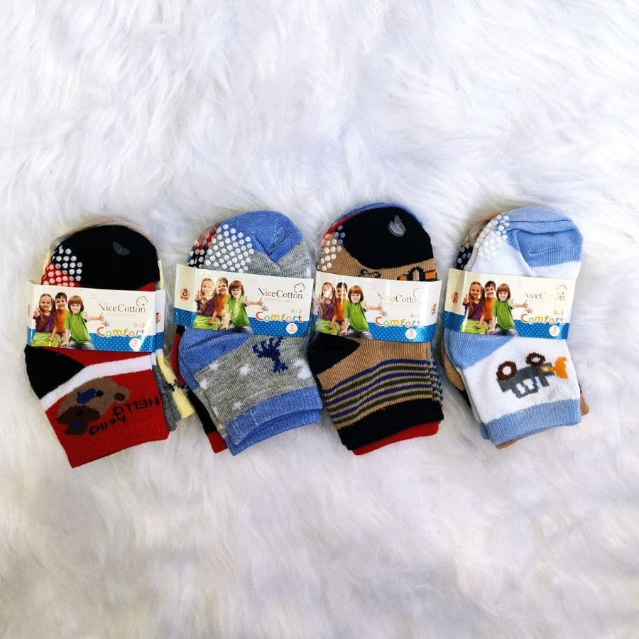 Kit 6 e 12 Pares de Meia Infantil  Antiderrapantes Menino Criança 0 a 8 anos