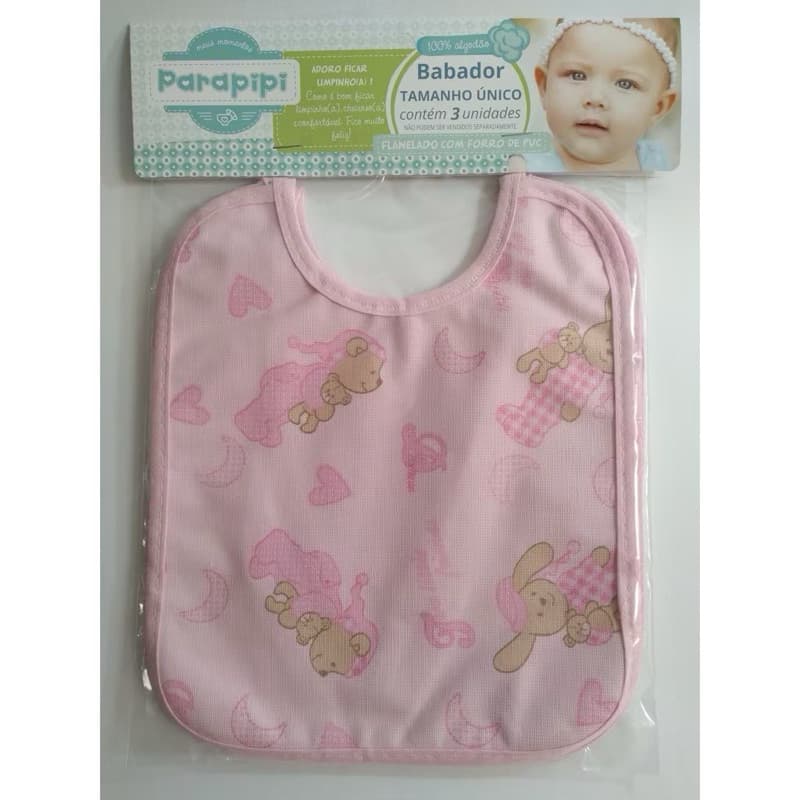 Babador para bebê, Flanelado Com Forro PVC Parapipi Com 3 unidades