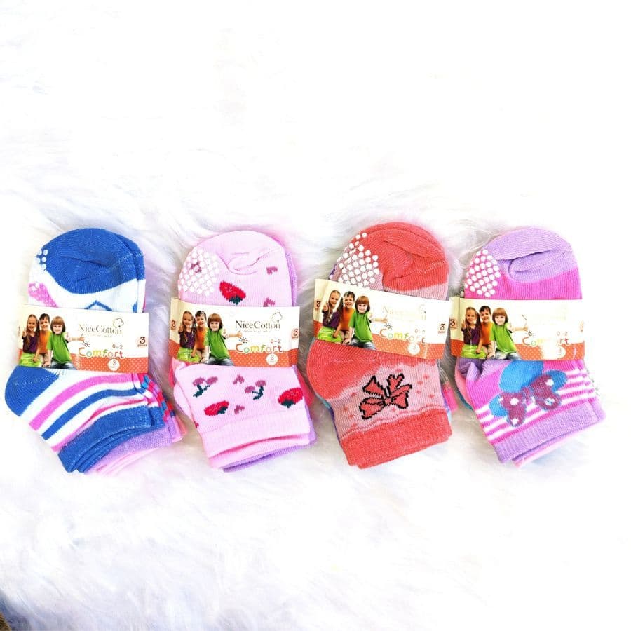 Kit 6 e 12 Pares de Meia Infantil  Antiderrapantes Menina Criança 0 a 8 anos