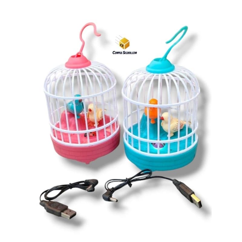 Mini gaiola com pássaros que cantam de brinquedo e repete a sua fala recarregável