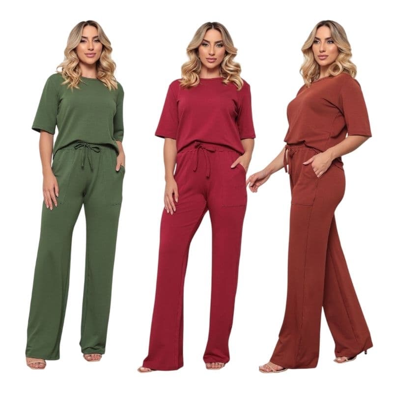 Conjunto Calça e Blusa Moda Inverno Conjunto Feminino em Moletinho Elegante Macio C/Bolso