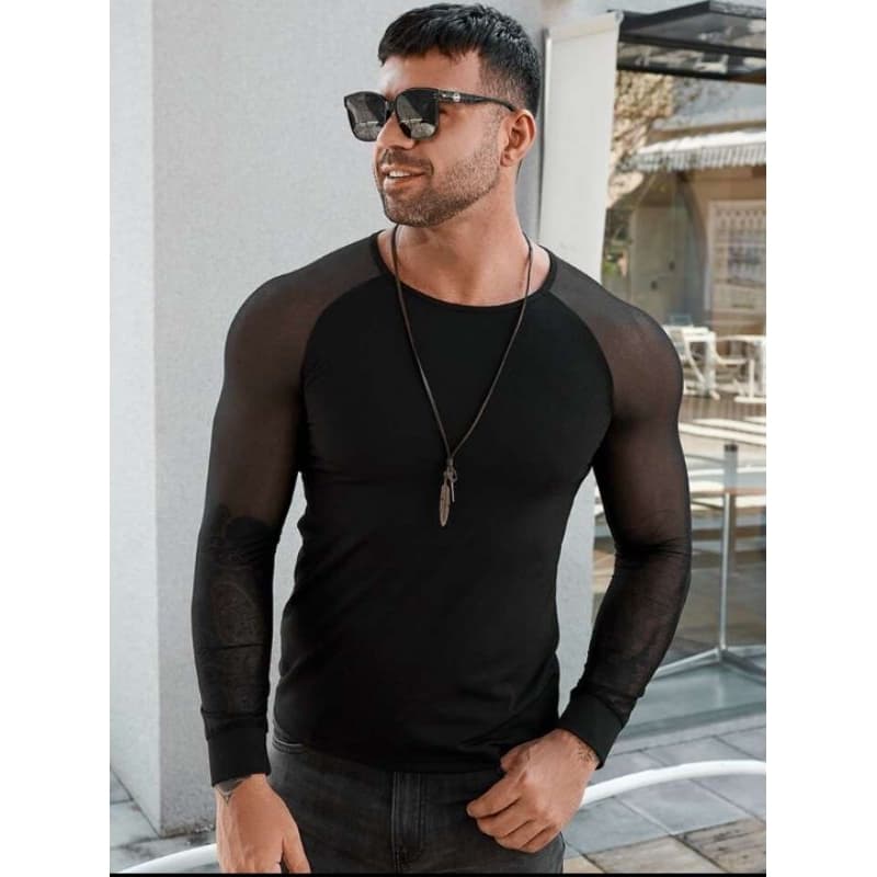 blusa Summer  star malha  canelada e mangas em tule masculino