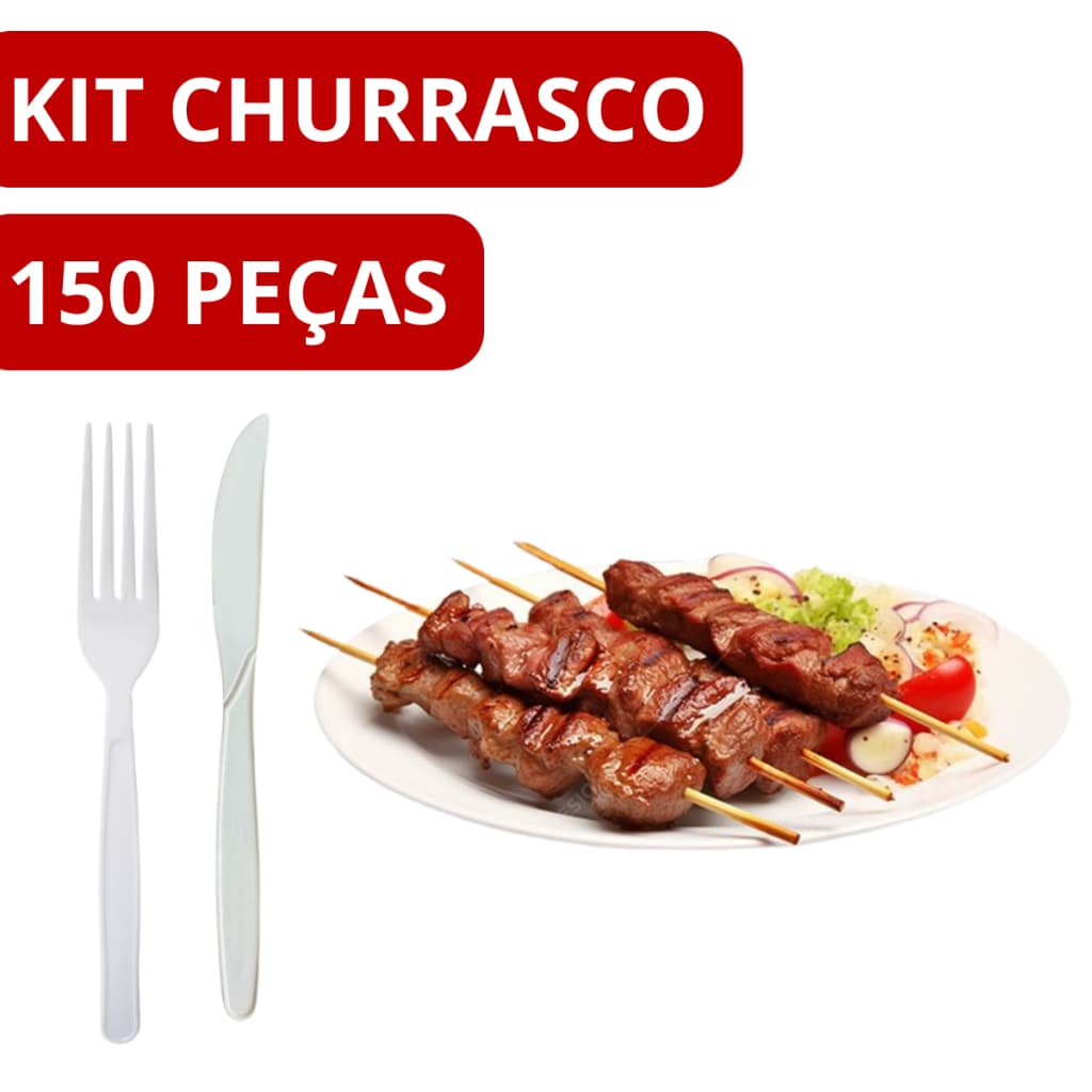 Descartáveis Para Refeição E Churrasco Prato 21 Cm Faca E Garfo Kit 150 Unid