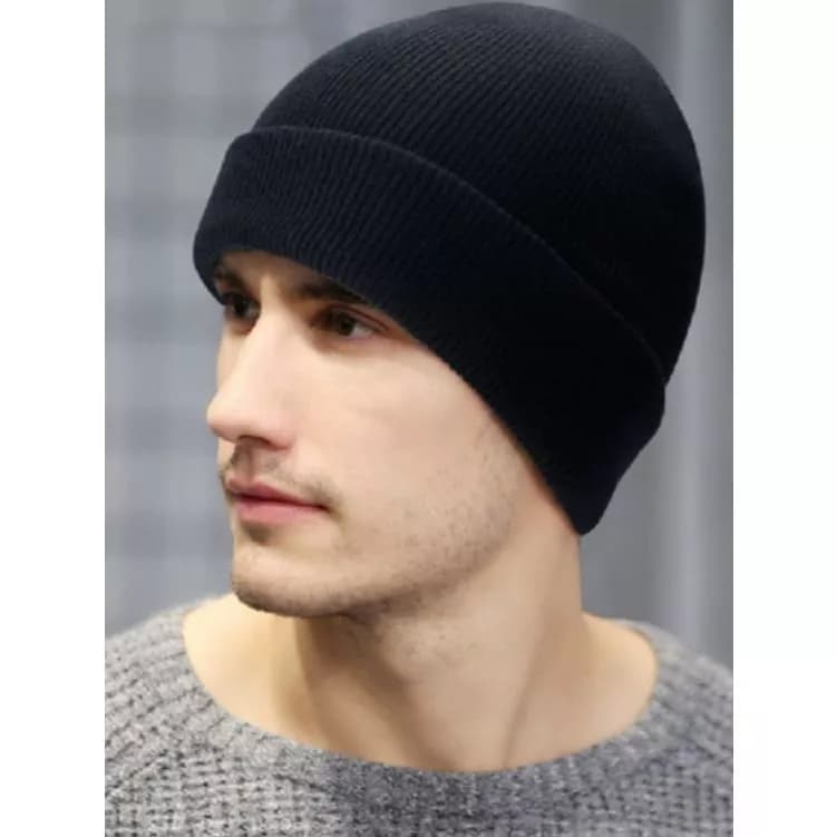 Touca Gorro Inverno Preto Lã Unissex Adulto Básica Moda Estilo