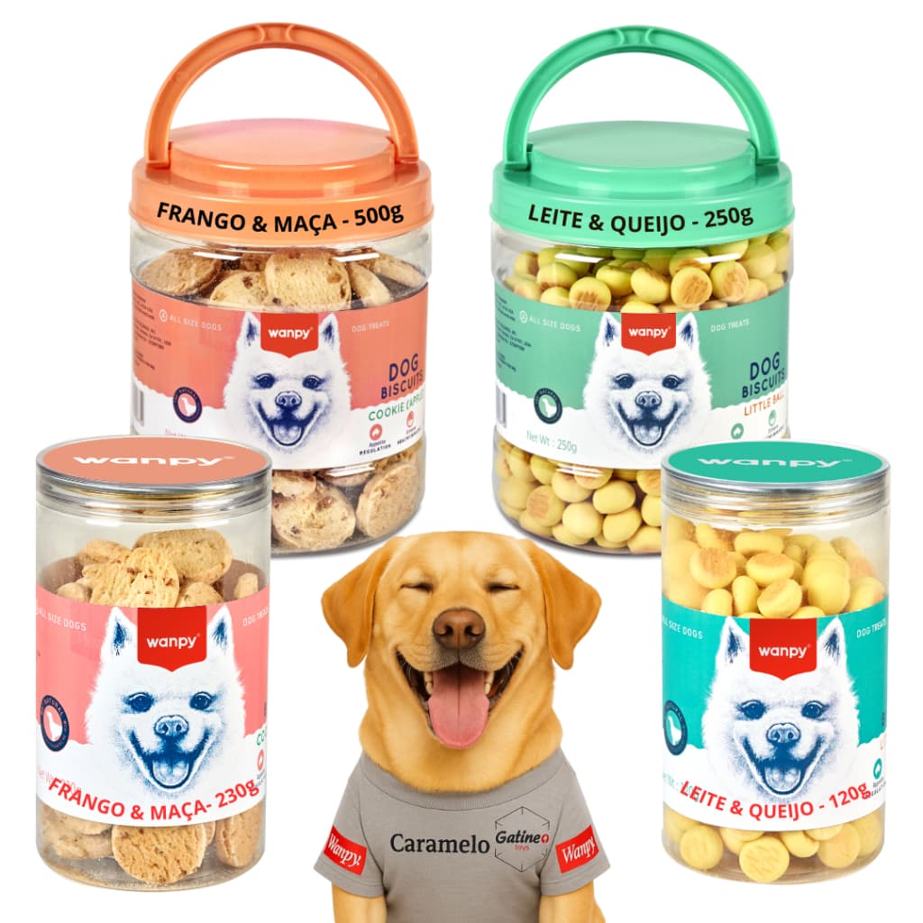 Wanpy Cookie  Mini Biscoito Petisco para Cães Sabor Frango e Maçã, Leite e Queijo