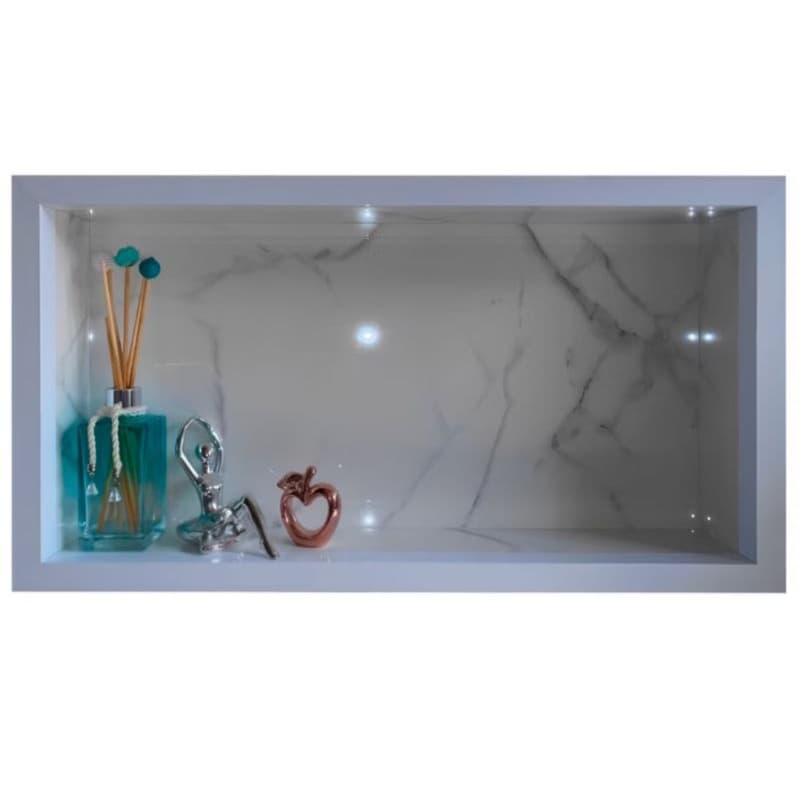 Nicho de porcelanato Carrara 30x60 profundidade 9 borda de alumínio